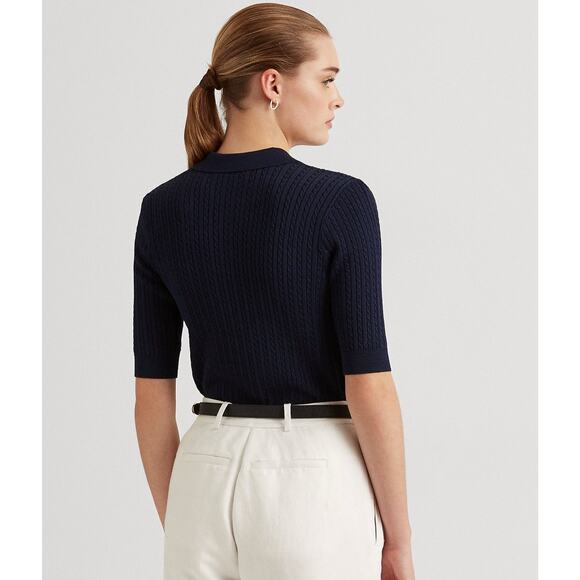 NWT Polo Ralph Lauren Cable-Knit Polo Sweater Refined Navy Woman XS - Picture 8 of 9